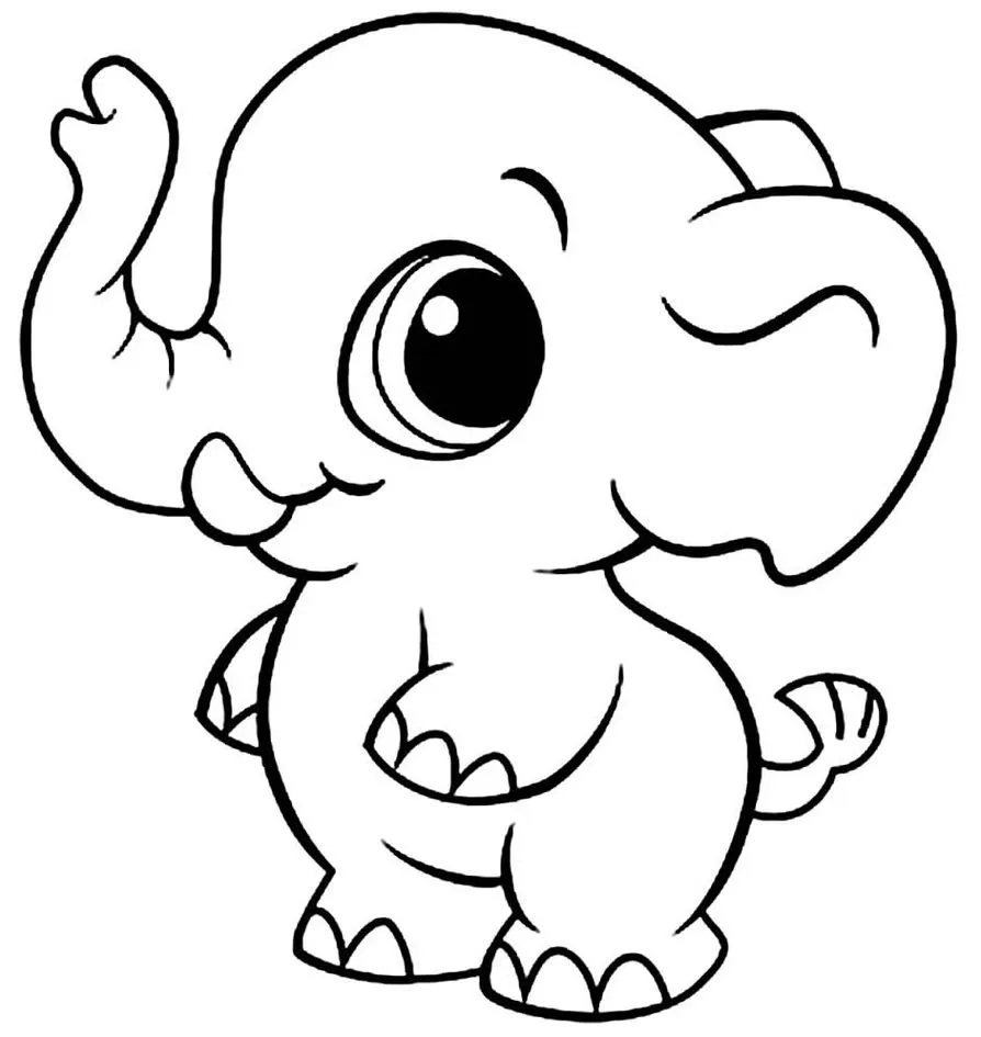 Elefantinho fofo para colorir: desenho adorável com olhos expressivos e tromba amigável.