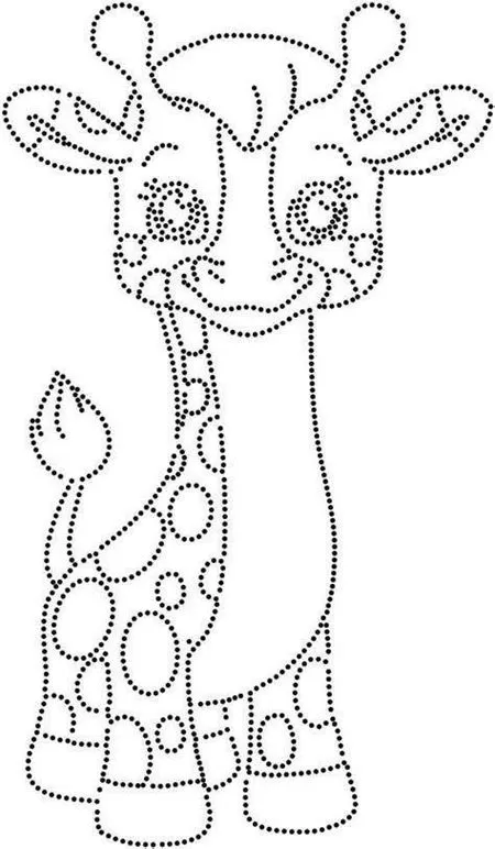 Girafa bebê para colorir. Desenho pontilhado com manchas e sorriso.