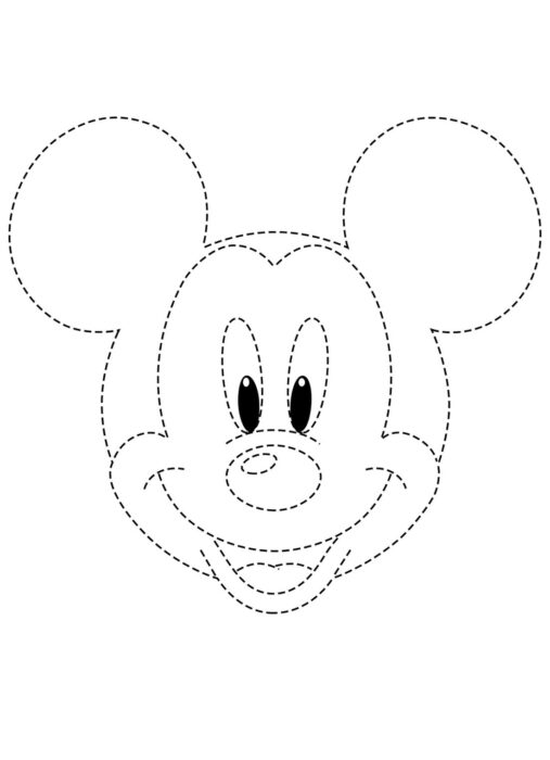 Mickey Mouse para colorir: Rosto sorrindo com traços pontilhados