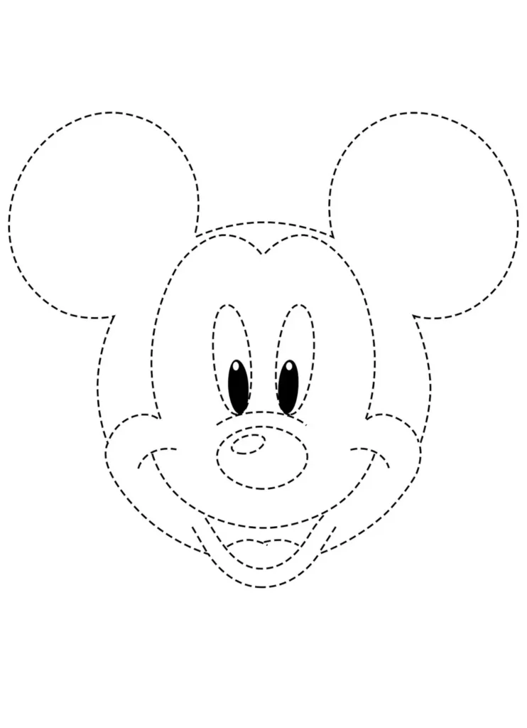 Mickey Mouse para colorir: Rosto sorrindo com traços pontilhados