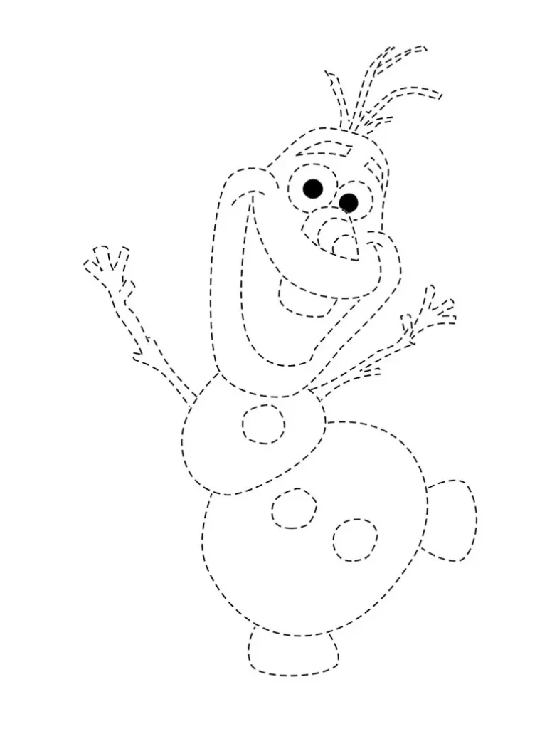 Olaf para colorir: Desenho pontilhado do boneco de neve de Frozen