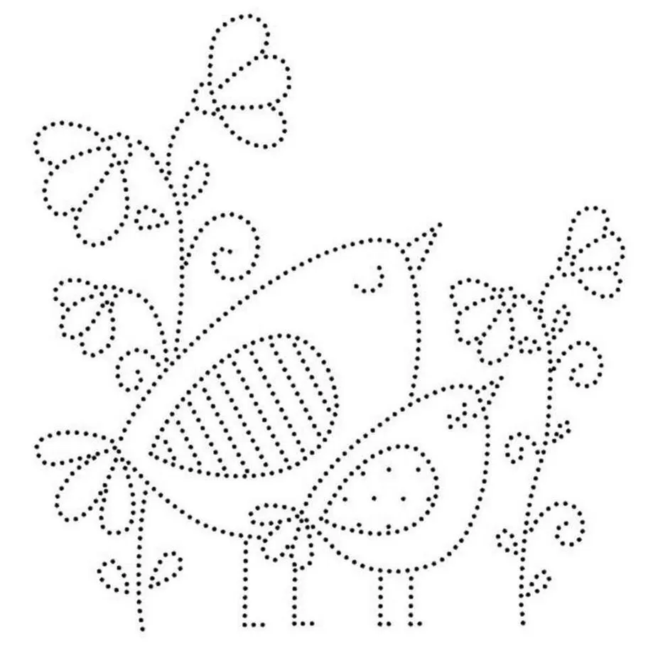 Desenho pontilhado de dois passarinhos e flores para colorir.