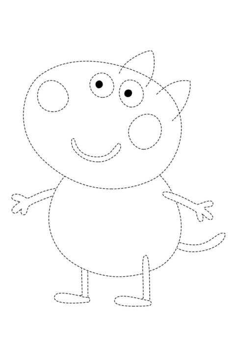 Desenho pontilhado da Peppa Pig para colorir e coordenação motora.