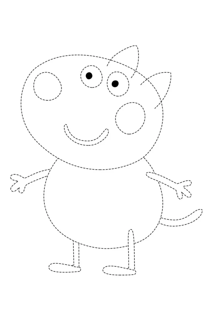 Desenho pontilhado da Peppa Pig para colorir e coordenação motora.