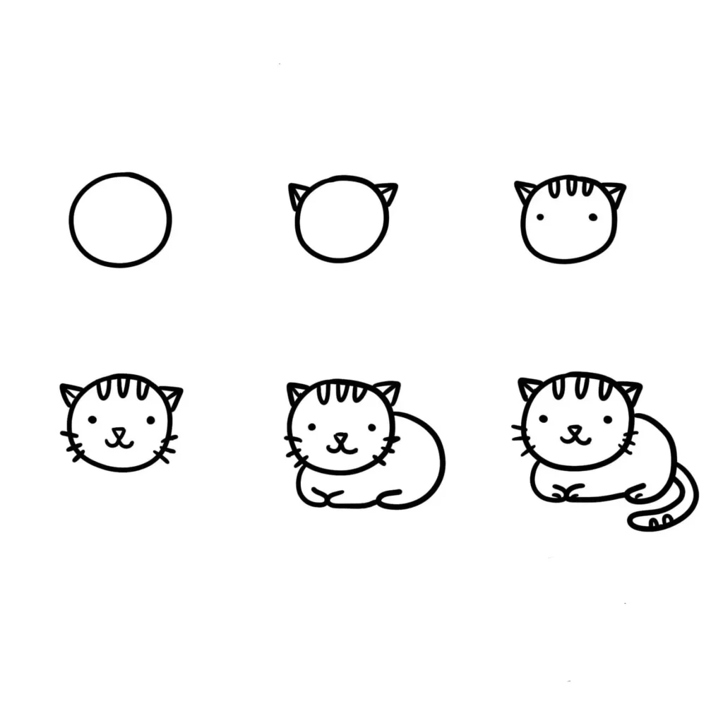 Guia passo a passo para desenhar um gato fofo, ideal para iniciantes.
