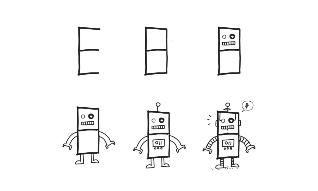Tutorial passo a passo para desenhar um robô de forma simples.