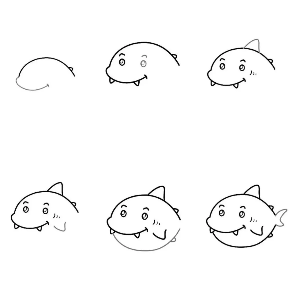 Guia passo a passo para desenhar um tubarão: aprenda a criar um desenho de tubarão, da forma básica aos detalhes finais.
