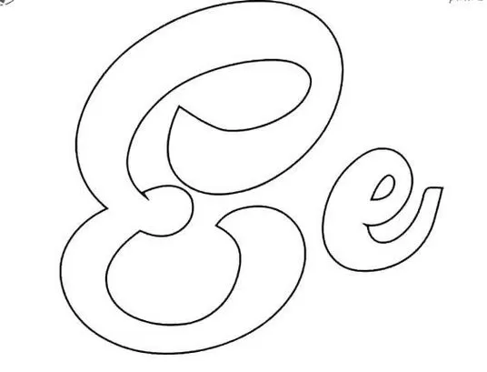 Molde da letra 'E' cursiva maiúscula e minúscula para caligrafia e atividades manuais.