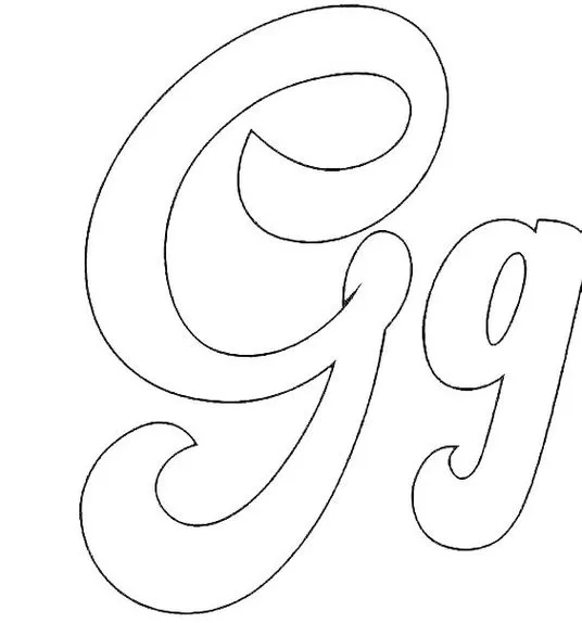 Molde da letra 'G' cursiva: maiúscula e minúscula para caligrafia elegante.