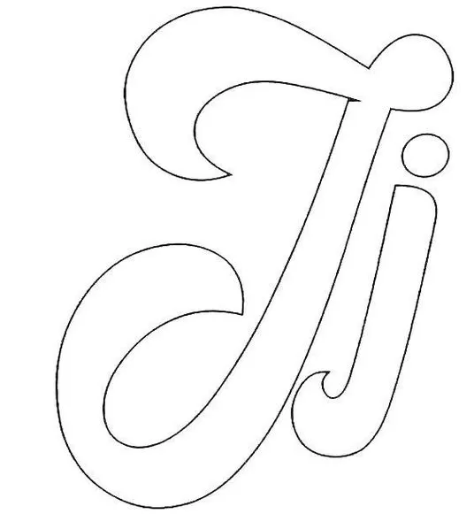 Letra J cursiva: molde elegante para imprimir. J maiúsculo e j minúsculo em caligrafia cursiva.