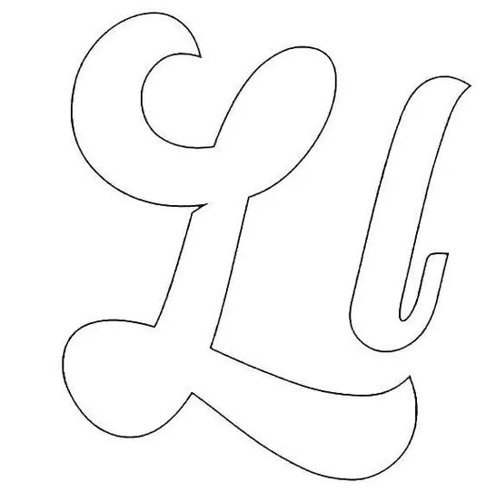Molde da letra 'L' cursiva maiúscula e minúscula para caligrafia e atividades criativas.