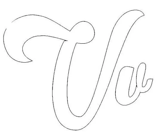 Moldes de Letras Cursivas: 'V' maiúsculo e 'v' minúsculo para impressão. Design elegante e estilizado da letra 'V' em versão cursiva.