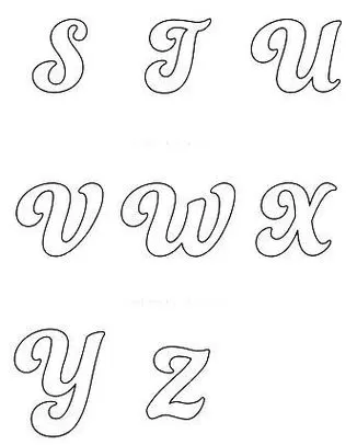 Moldes de letras cursivas maiúsculas de S a Z para impressão. Fonte elegante para caligrafia e artesanato.