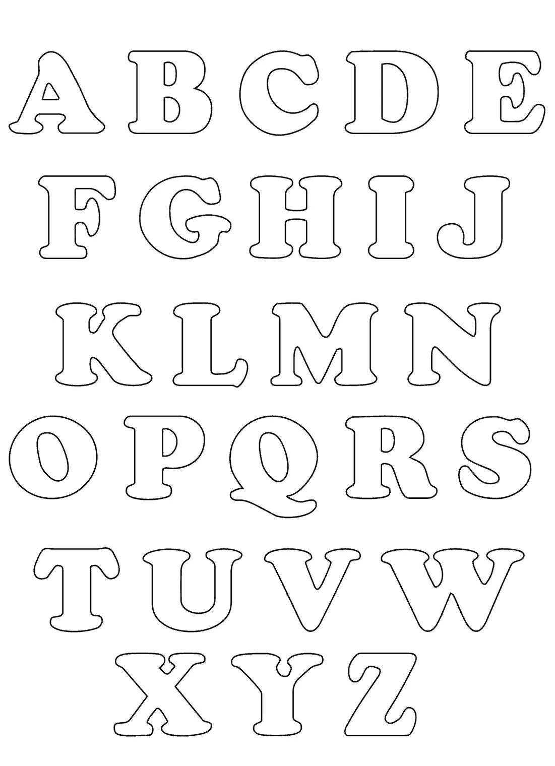 Moldes de letras do alfabeto para impressão, estilo balão.