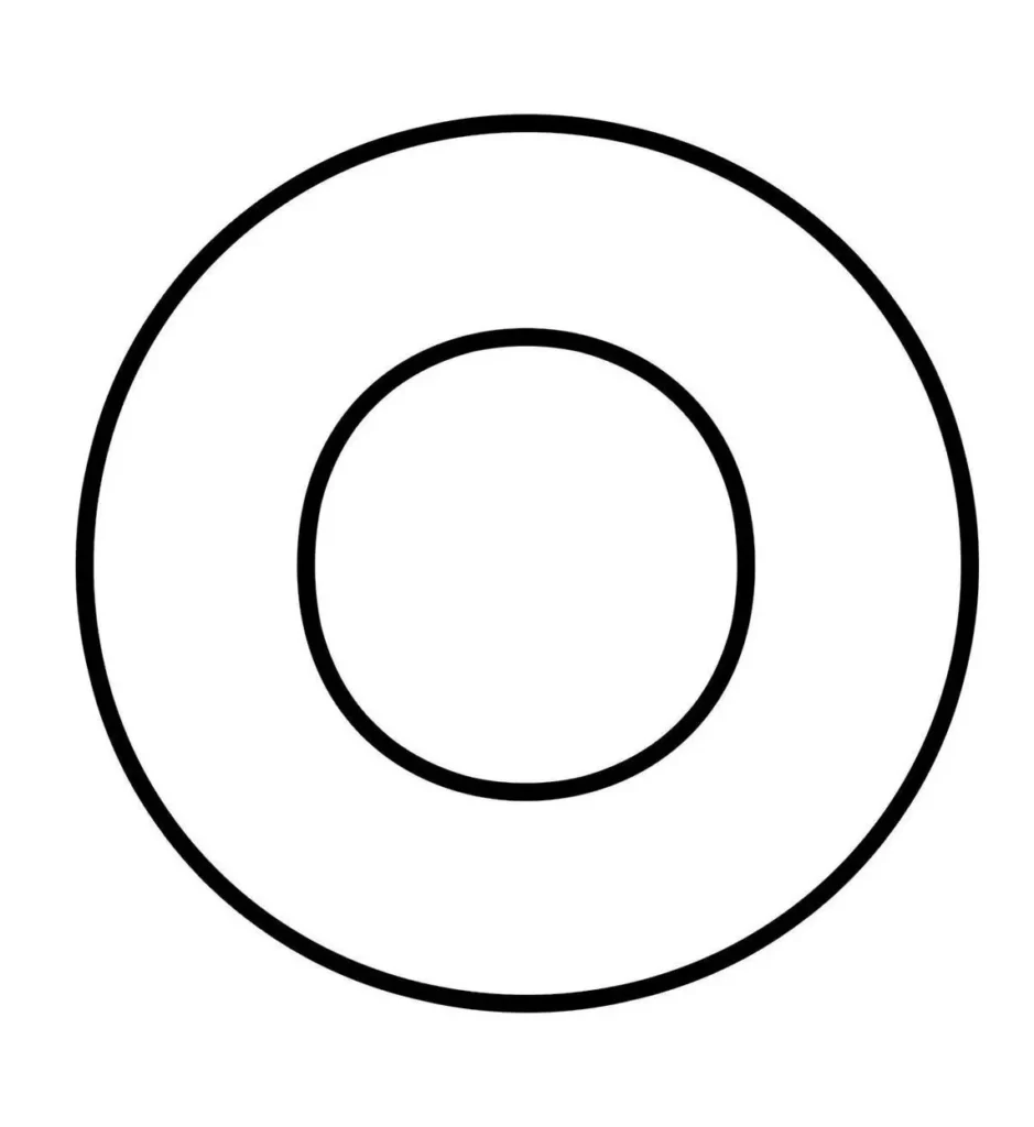 Molde da letra O para impressão: forma circular com linhas definidas.
