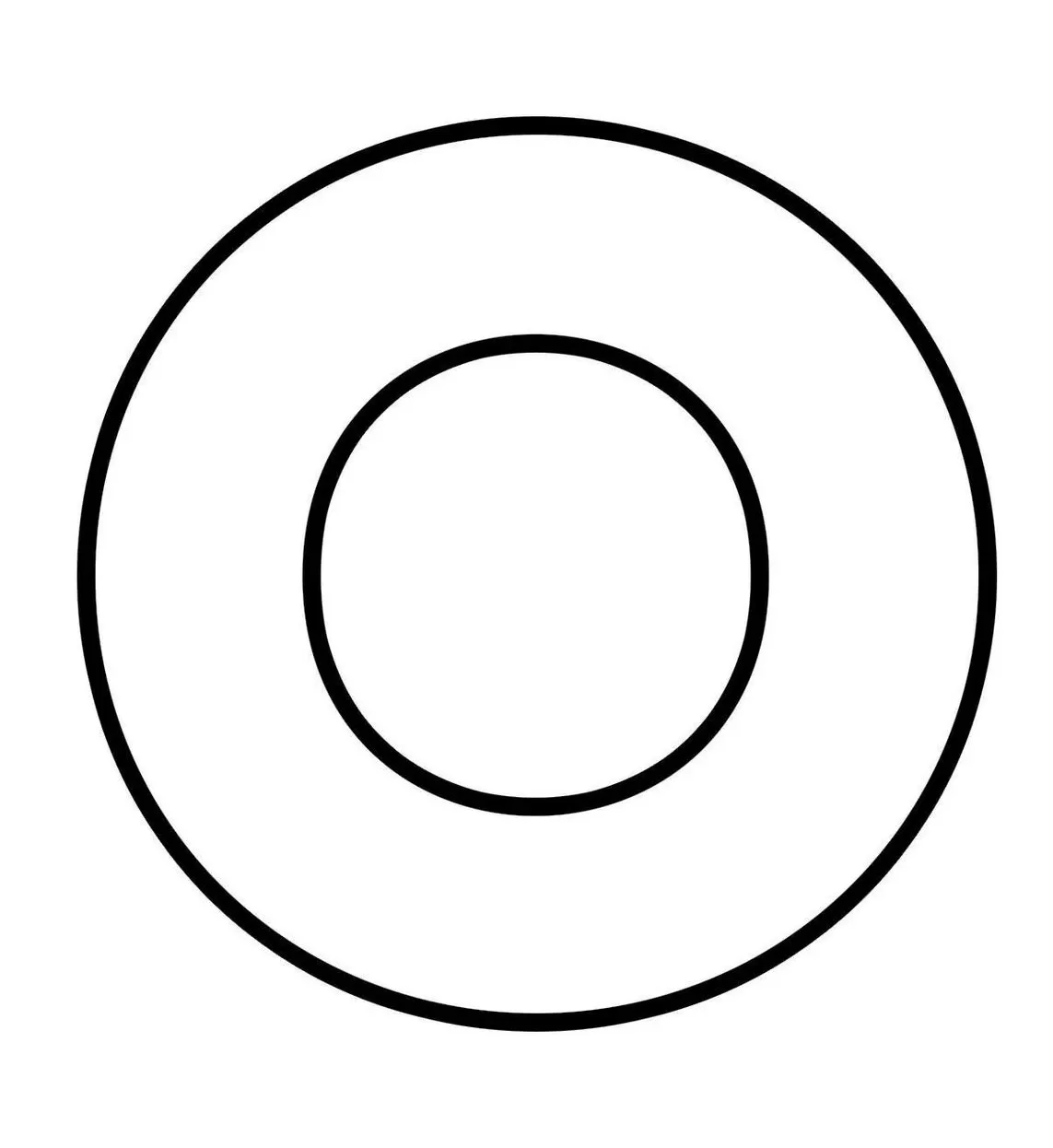 Molde da letra O para impressão: forma circular com linhas definidas.