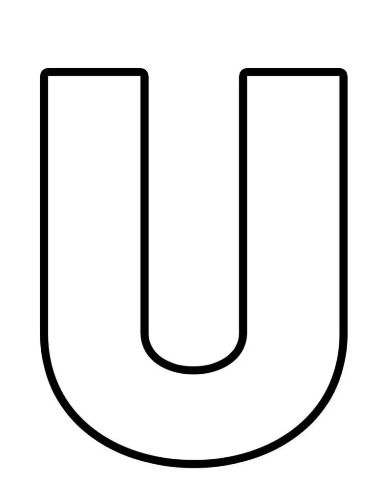 Molde da letra U para imprimir e colorir. Design arredondado com linhas grossas.