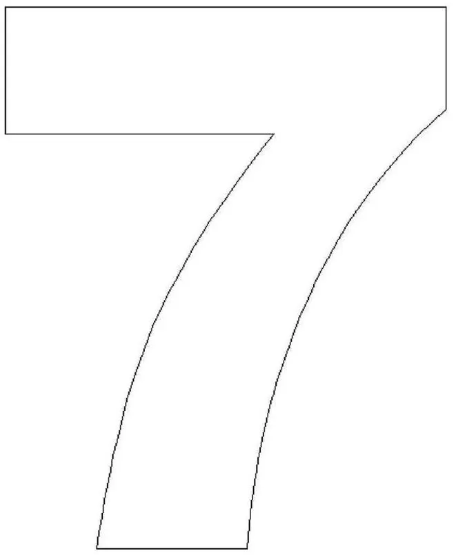 Moldes de números para imprimir Número 7 Molde do número 7 para impressão: padrão do numeral sete (7) com formato curvo e angular.