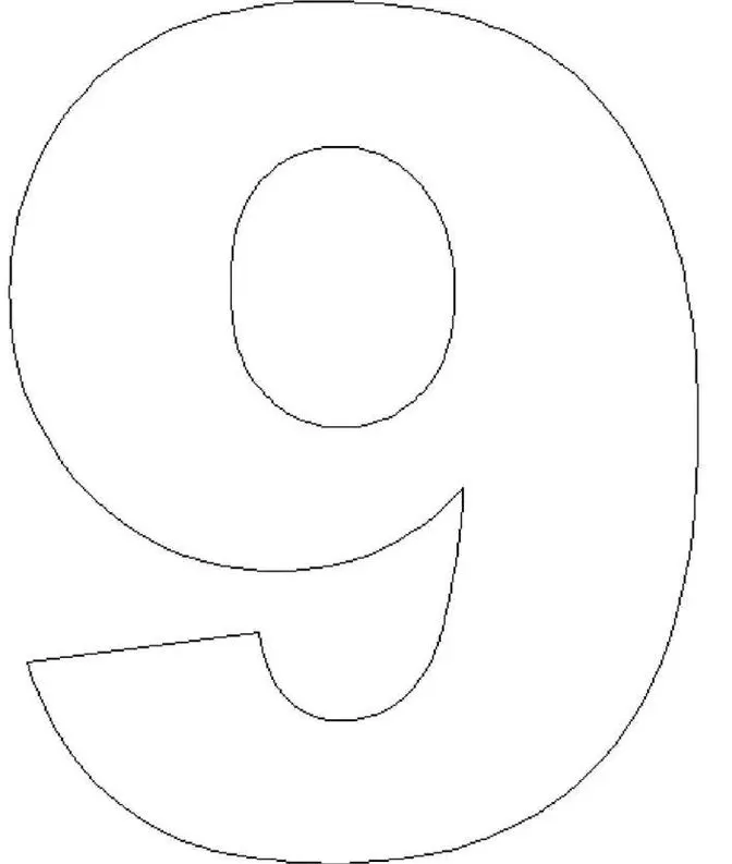 Moldes de números para imprimir Número 9 Molde do número 9 para recortar e usar em atividades criativas.