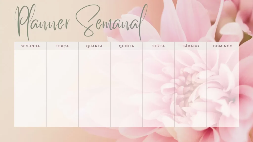 Planner Semanal Segunda a Domingo para Organização com Flor Rosa