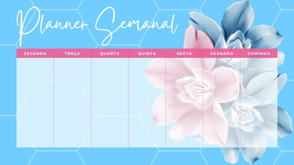 Planner Semanal Azul para Organização: Segunda a Domingo