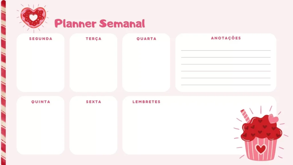 Planner Semanal de Segunda a Sexta: Organize seus Compromissos e Lembretes