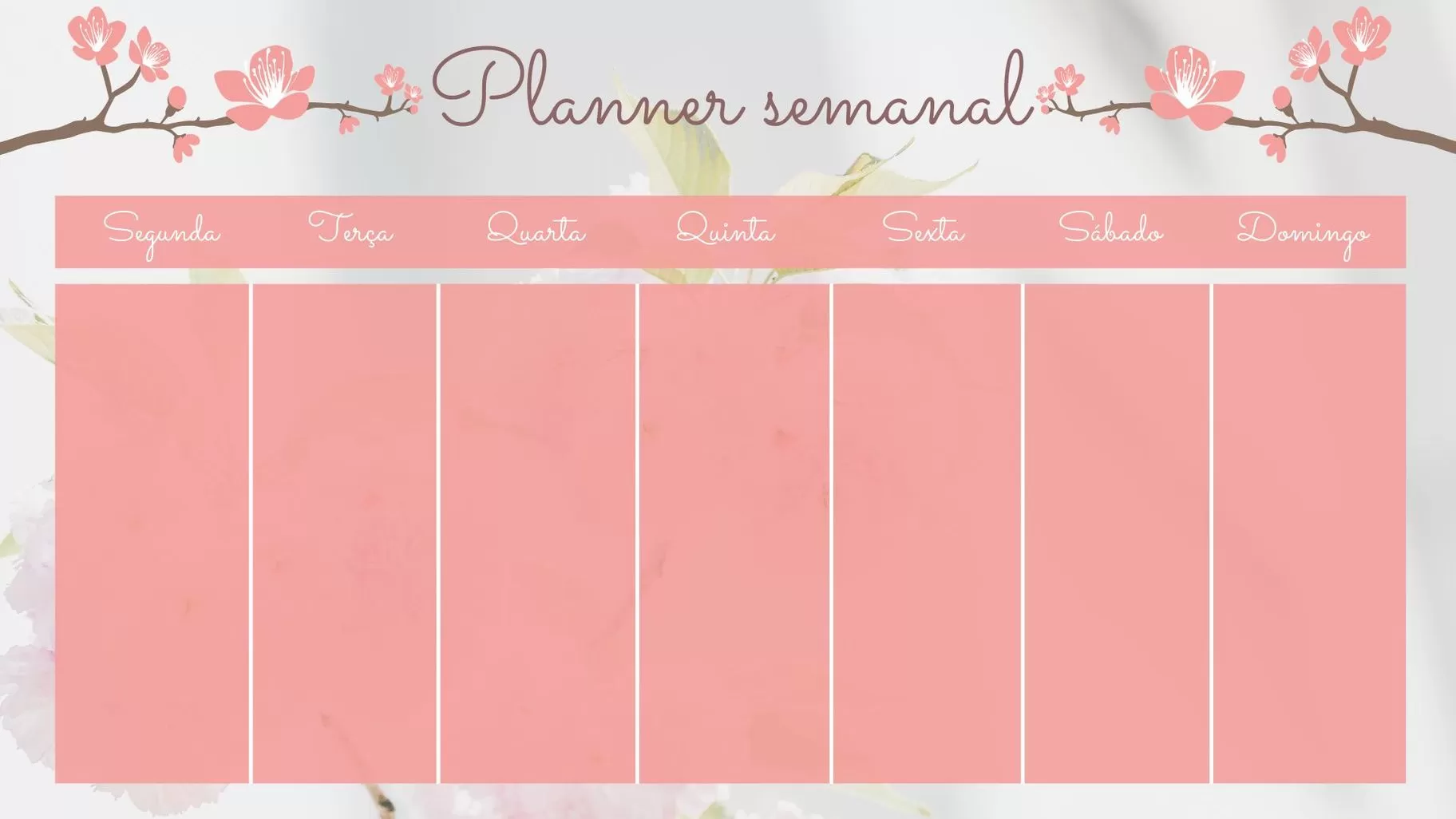Planner Semanal para imprimir Todos os Dias Planner Semanal Imprimível: Organize sua semana com este delicado planejador decorado com flores.