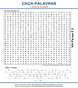 Caça Palavras do Clima e Tempo Nível Muito Difícil Horizontal, Vertical, Diagonal, ao Contrário sem Dicas 26x26 para imprimir