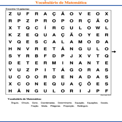 Vocabulário de Matemática Caça Palavras Vocabulário de Matemática