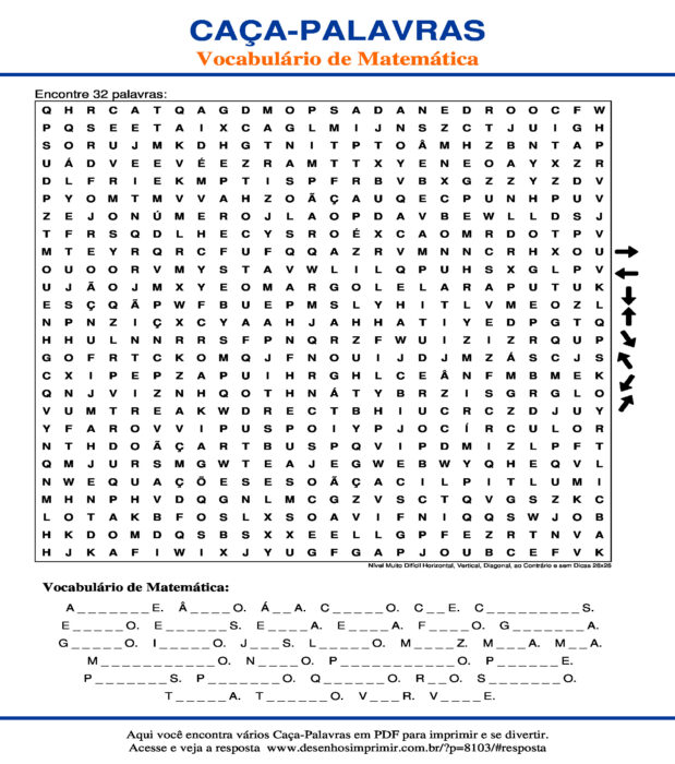 Caça Palavras Vocabulário de Matemática - Desenhos Imprimir