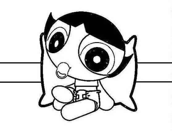 Docinho bebê para colorir: desenho da Menina Superpoderosa sentada com chupeta.