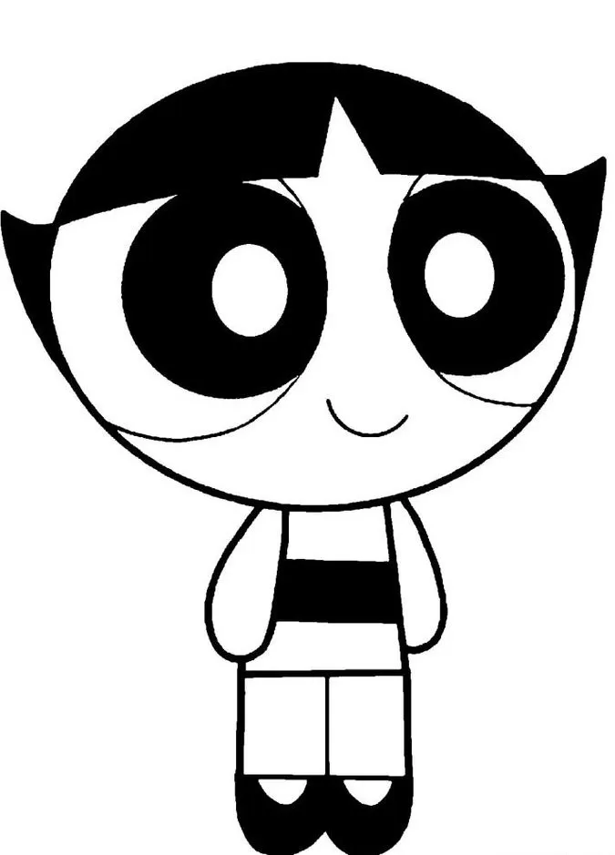 Desenho da Docinho, das Meninas Superpoderosas, sorrindo e pronta para colorir.