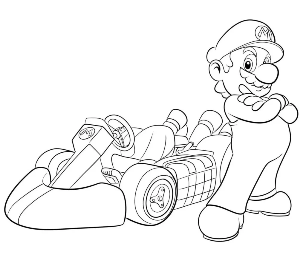 Mario e seu carro de corrida: desenho para colorir