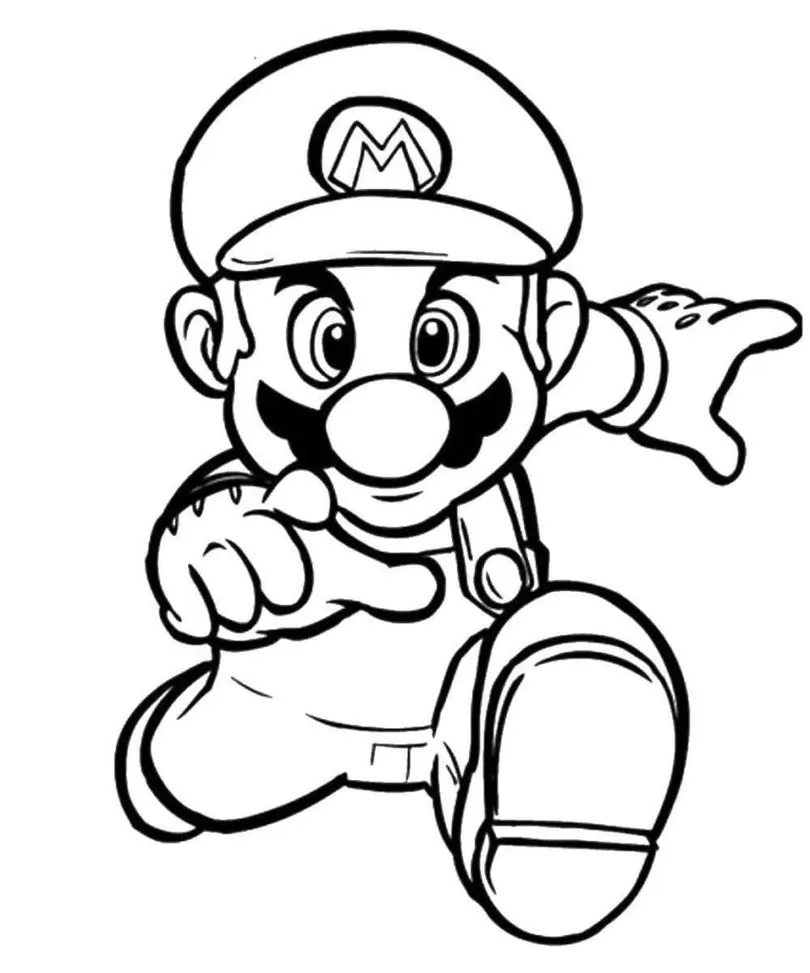 Mario Bros para colorir: desenho charmoso do Super Mario em ação.
