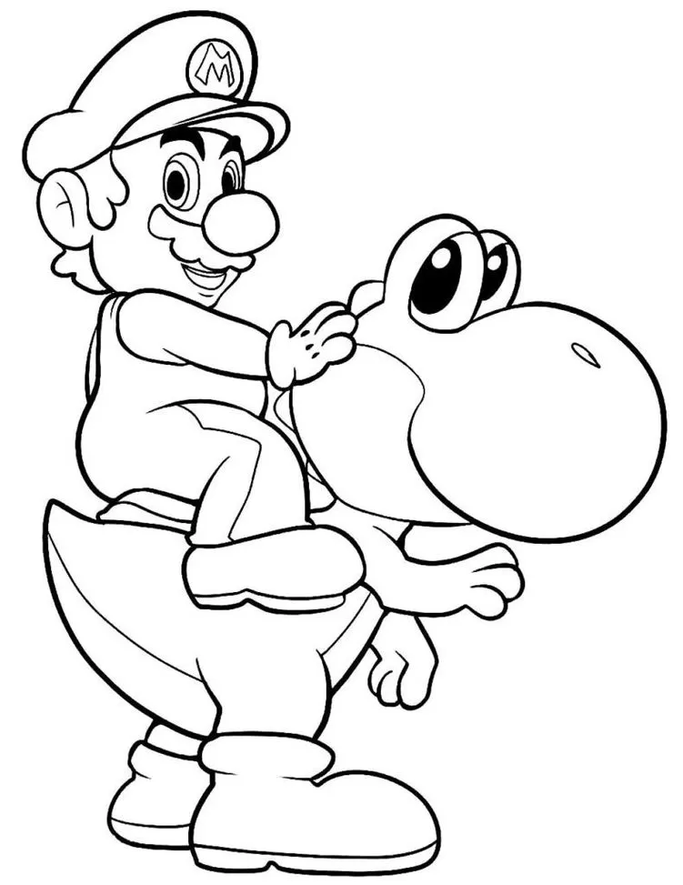 Mario e Yoshi para colorir: desenho artístico dos amigos em aventura.