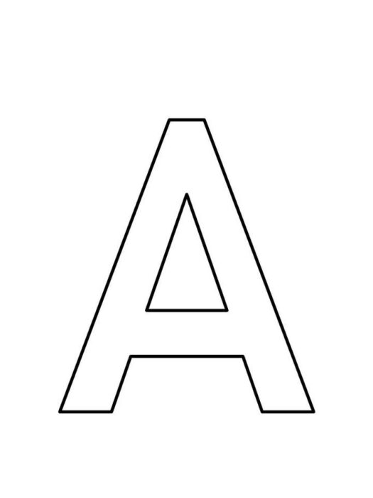 Letra A maiúscula para impressão. Design simples e nítido da letra 'A' em caixa alta.