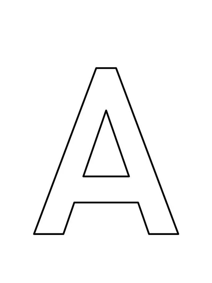 Letra A maiúscula para impressão. Design simples e nítido da letra 'A' em caixa alta.