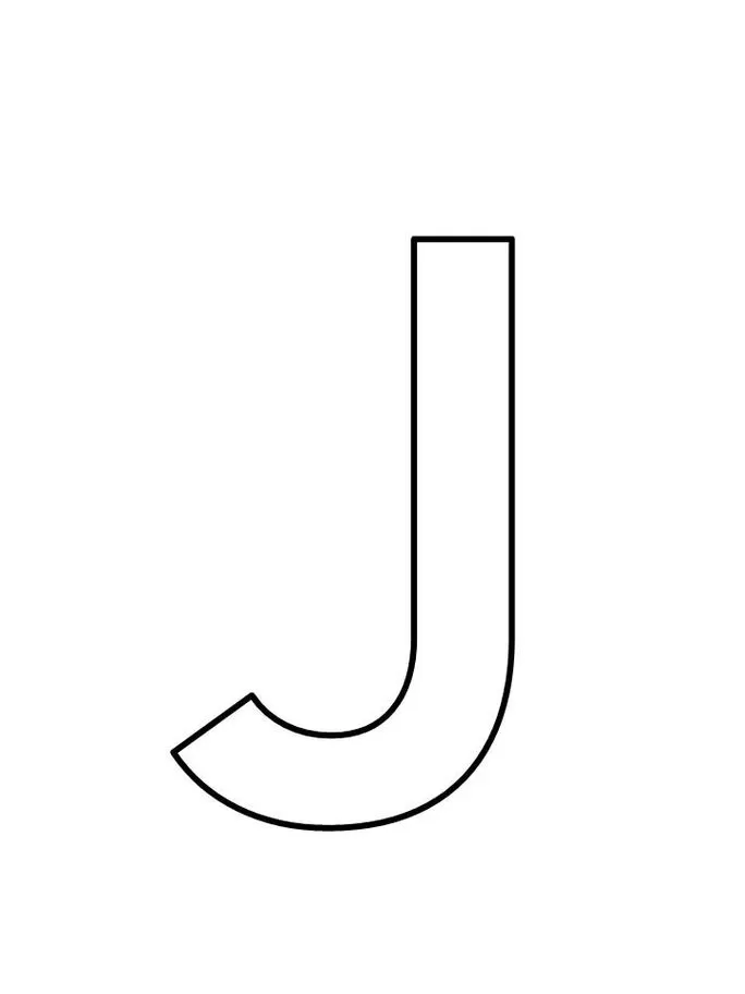 Letra J maiúscula para impressão. Forma clássica em alto contraste sobre fundo branco.