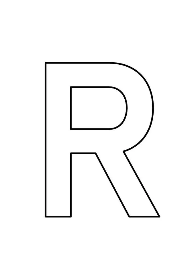 Letra R maiúscula para colorir. Design simples para atividades com o alfabeto.