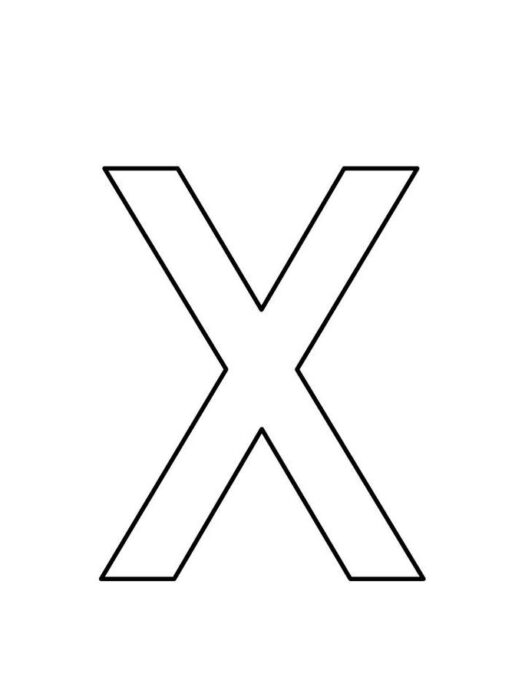 Letra X maiúscula para impressão. Forma clara e definida com ângulos precisos.