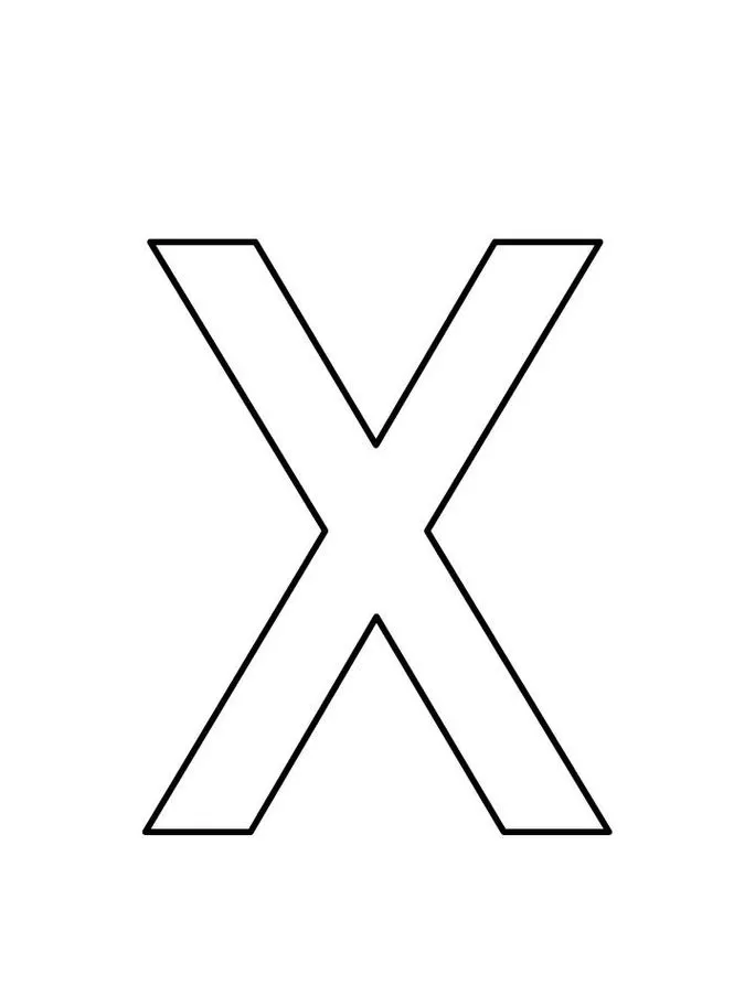 Letra X maiúscula para impressão. Forma clara e definida com ângulos precisos.