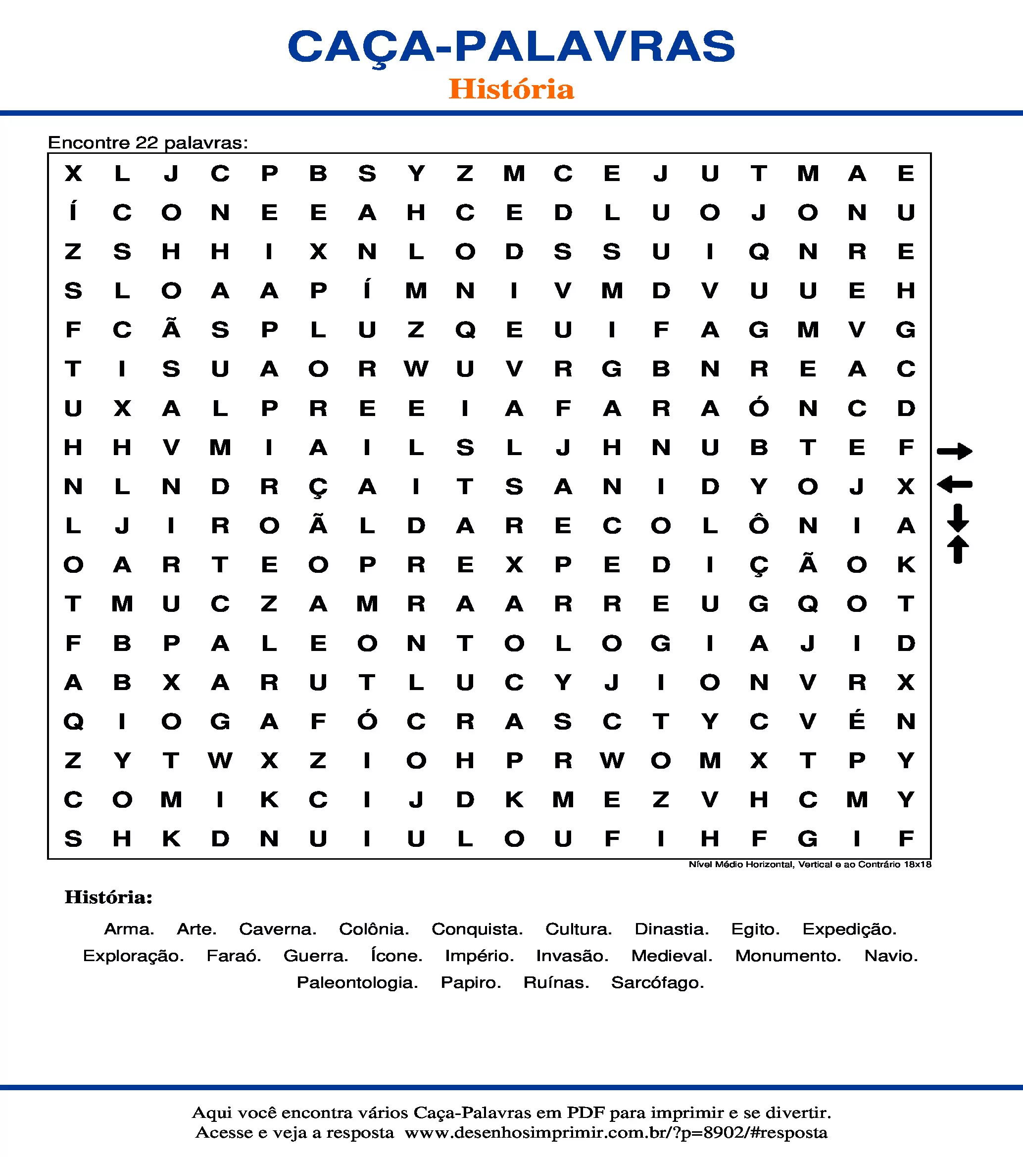 Caça Palavras Para Imprimir História do Egito Antigo Com Respostas.