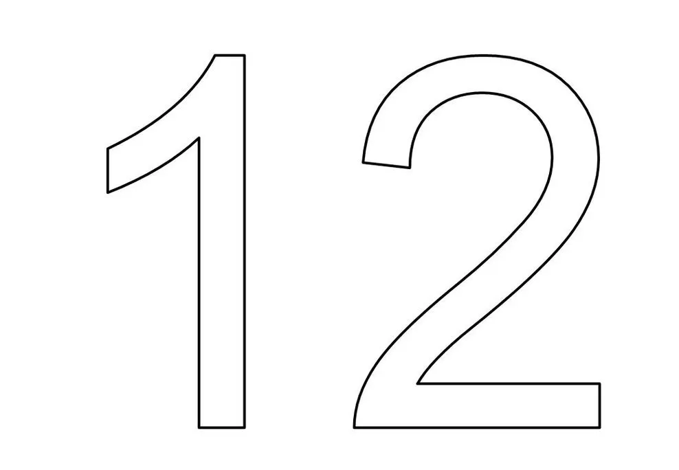 Desenho de Números para imprimir 1 e 2 Algarismos 1 e 2 para atividades de aprendizado.