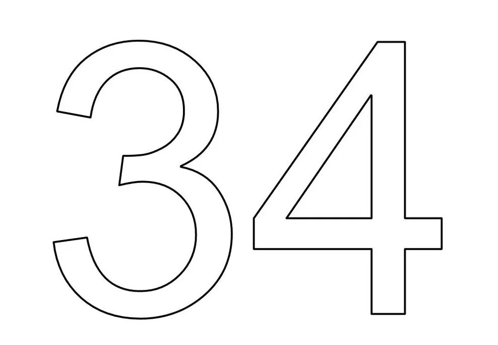 Desenho de Números para imprimir 3 e 4 Números 3 e 4 para colorir: desenho divertido para crianças.