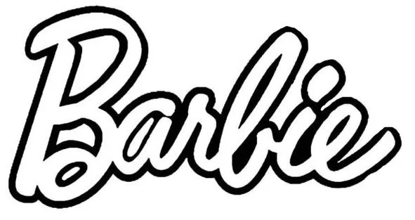 Barbie para colorir: Desenho do nome 'Barbie' em letras cursivas volumosas, perfeito para pintar e personalizar.