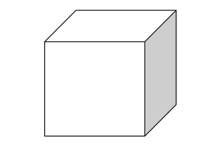 Cubo tridimensional com linhas e sombreamento cinza para profundidade.