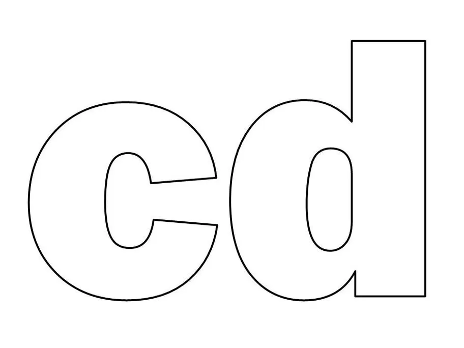 Letras C e D em forma para impressão. Modelos em branco com traçado escuro.