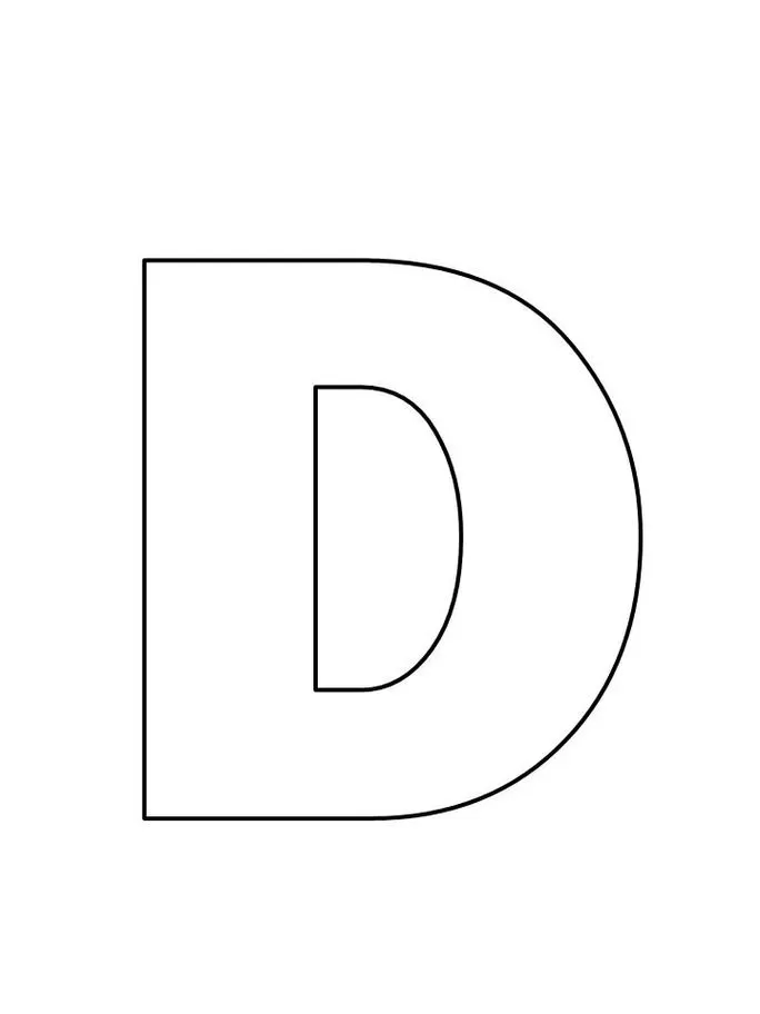 Letra D maiúscula em estilo de forma arredondada para impressão.