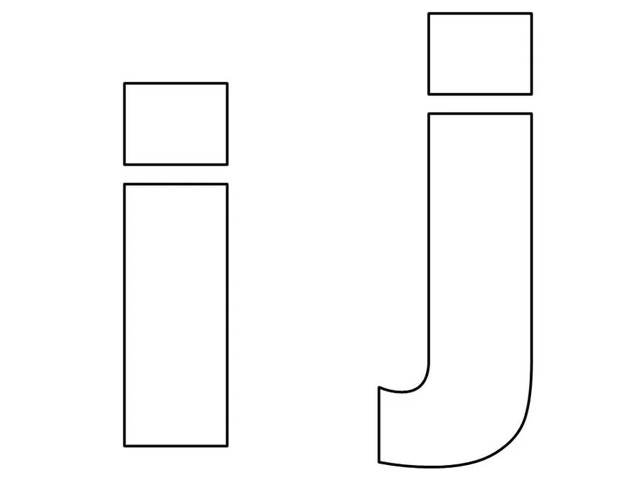 Letras I e J em formato de forma para imprimir e atividades infantis.