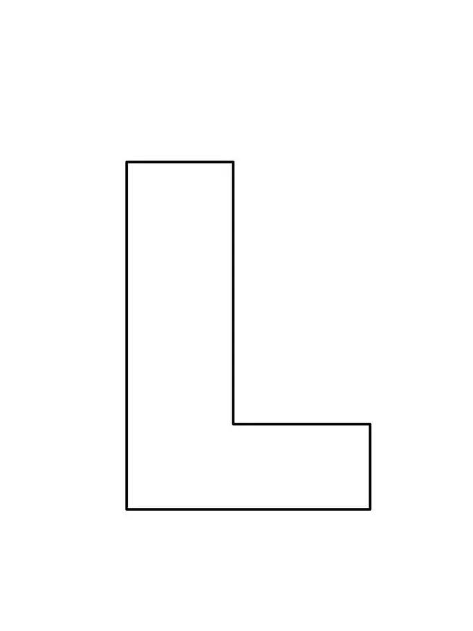 Letra L maiúscula para impressão. Forma geométrica simples em cor escura sobre fundo claro.